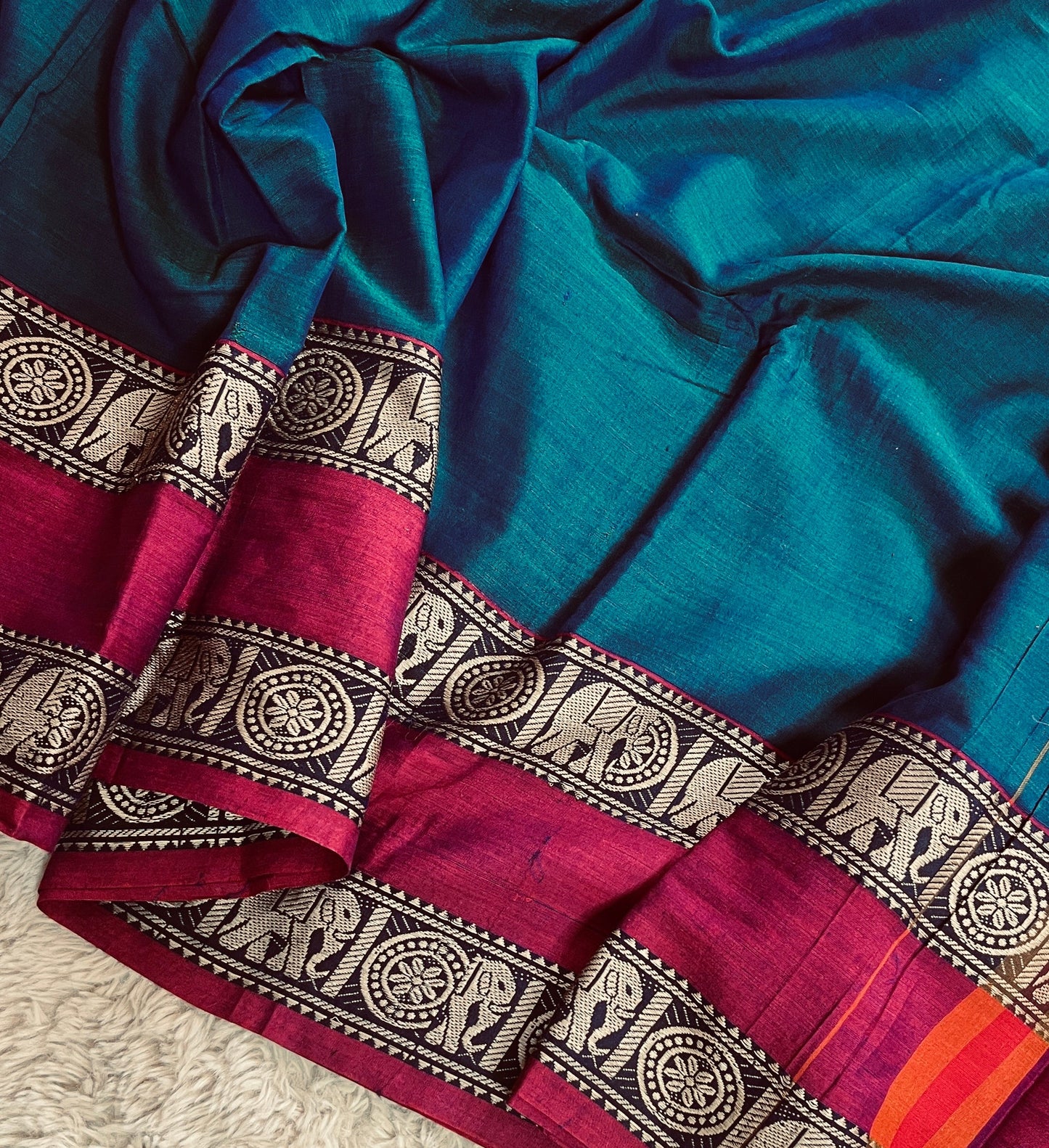 Peacock blue pure handloom narayanpet ganga jamuna border