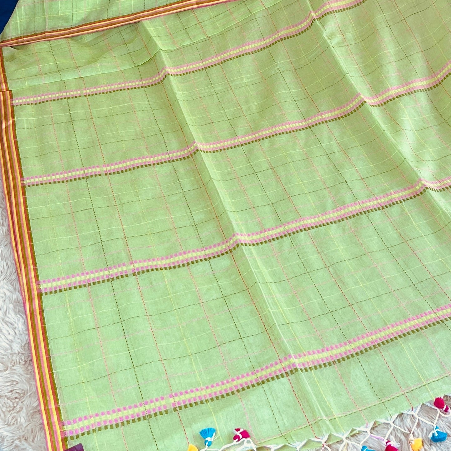 light green pure linen katha work saree
