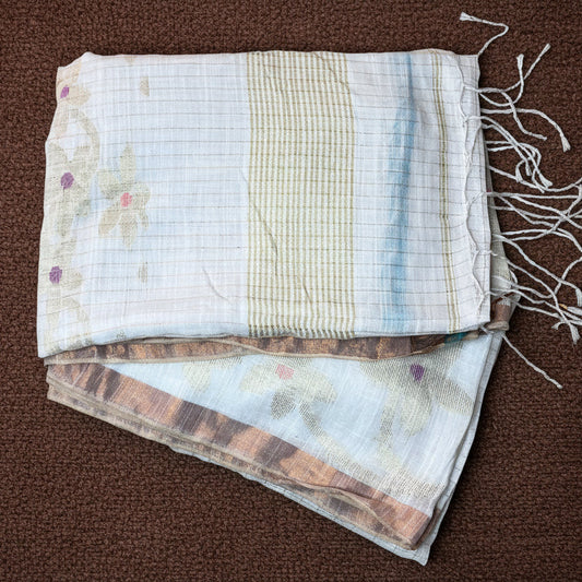 White handloom pure linen jamdani saree