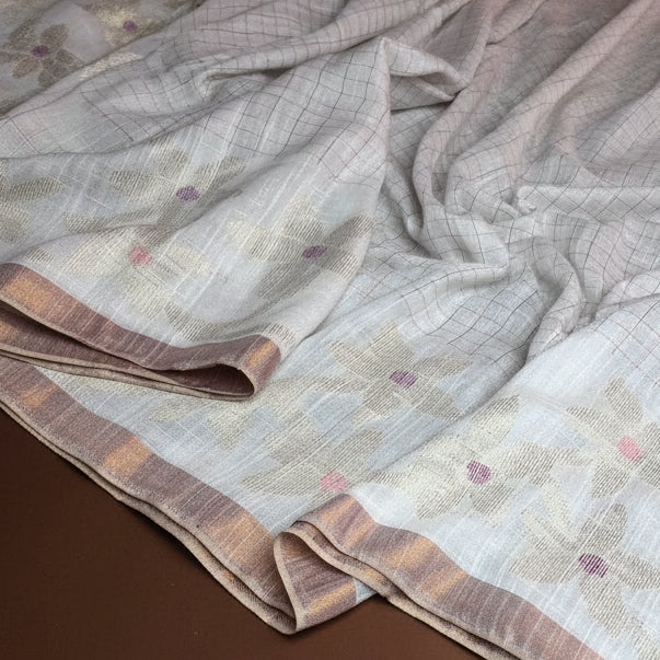 White handloom pure linen jamdani saree