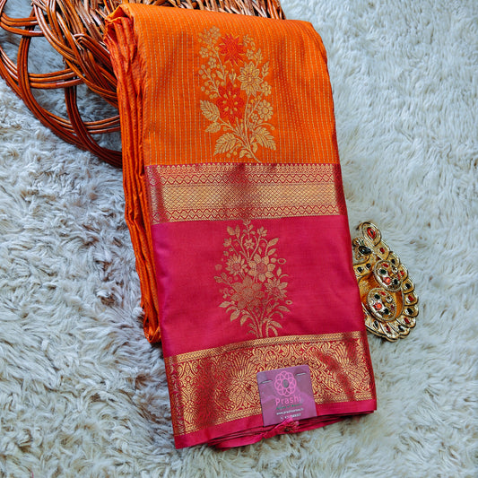 Orange semi kanchi butta saree