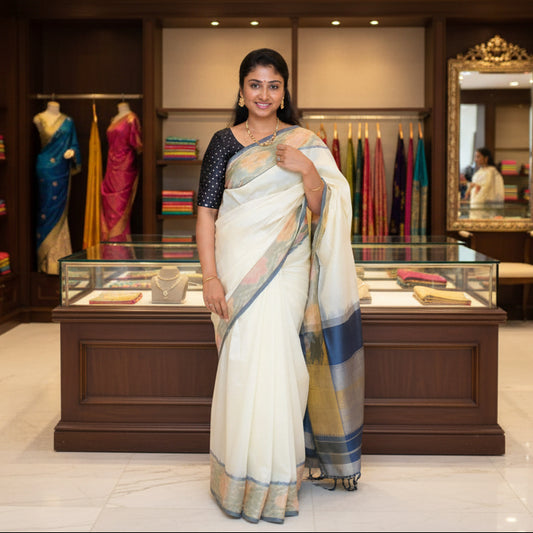 Half white and black venkatagiri silk cotton saree