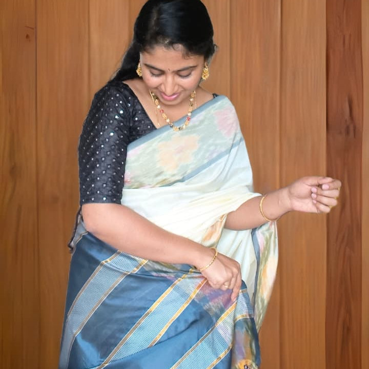 Half white and black venkatagiri silk cotton saree