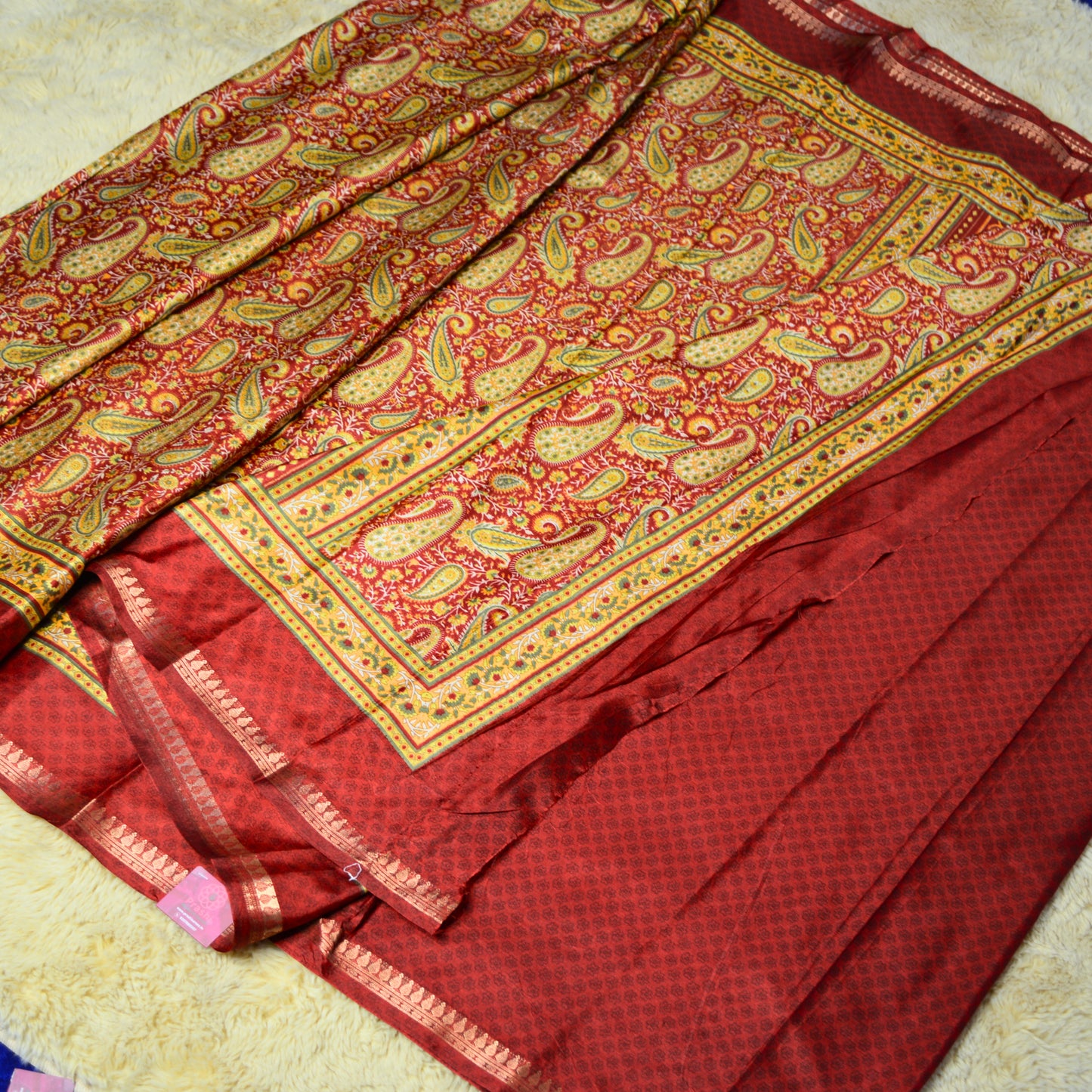 Maroon kosha silk muslin saree
