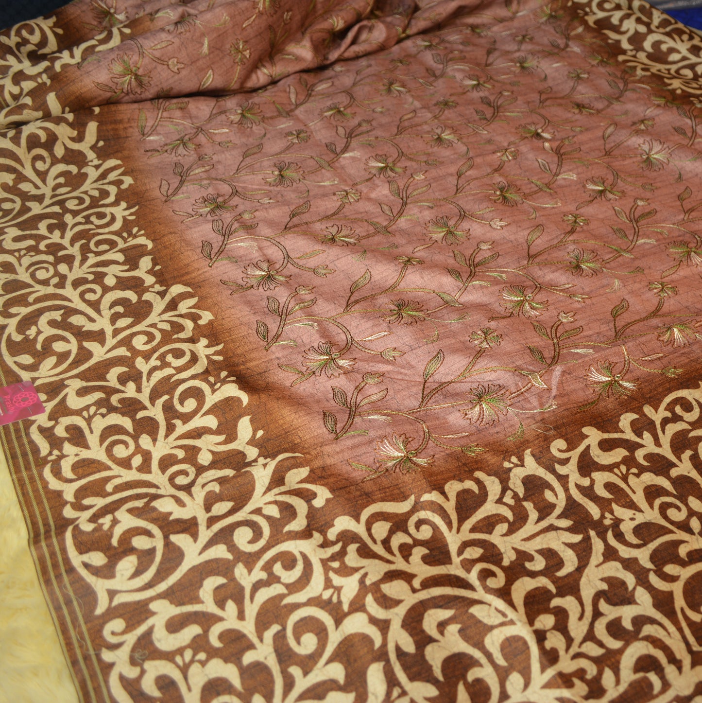 Pastel lavender soft tussar embroidery saree