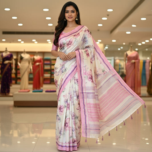 White tussar silk saree