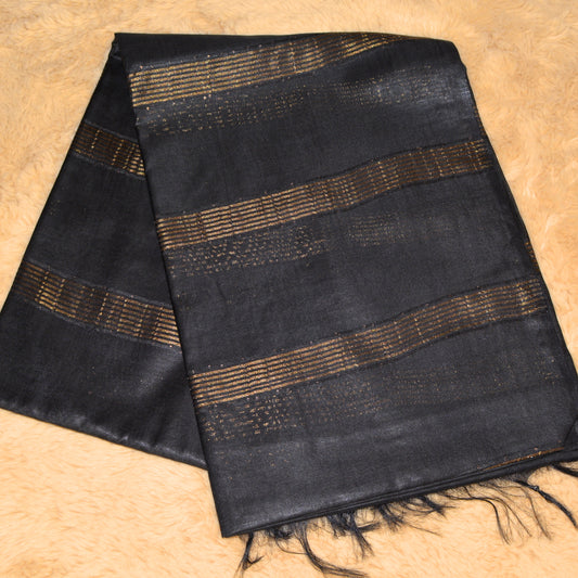 Black moonga silk saree with kalamkari blouse