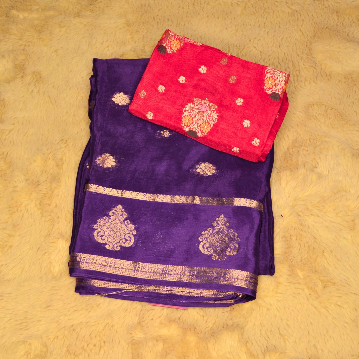 Purple Chinnon butta border saree