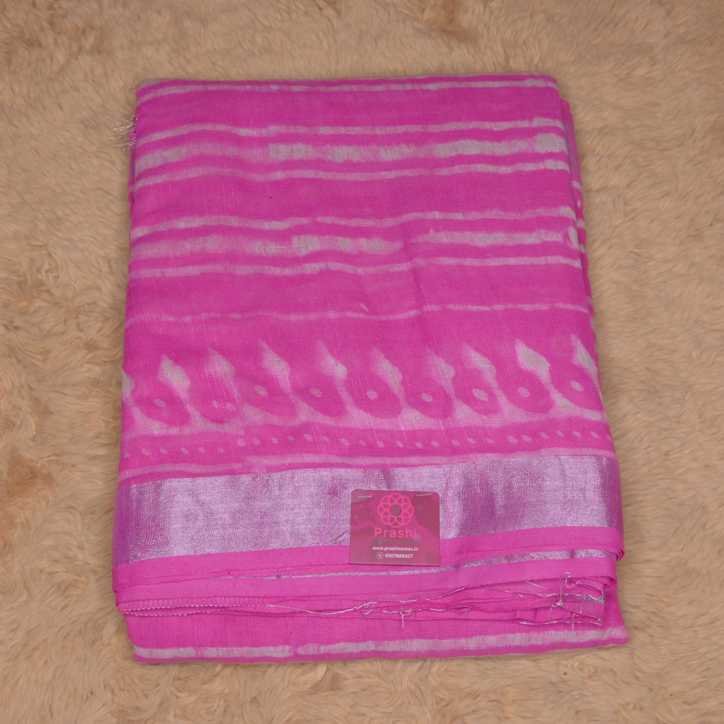 Light pink pure linen handblock printed saree