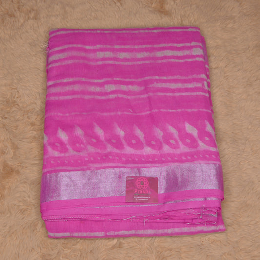 Light pink pure linen handblock printed saree
