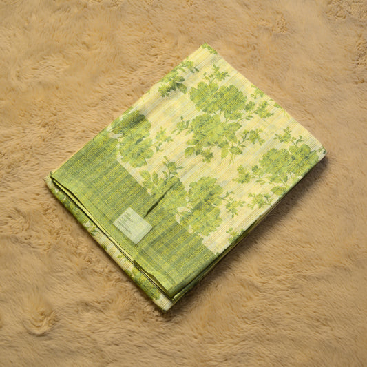 Parrot green soft tissue cotton floral print saree