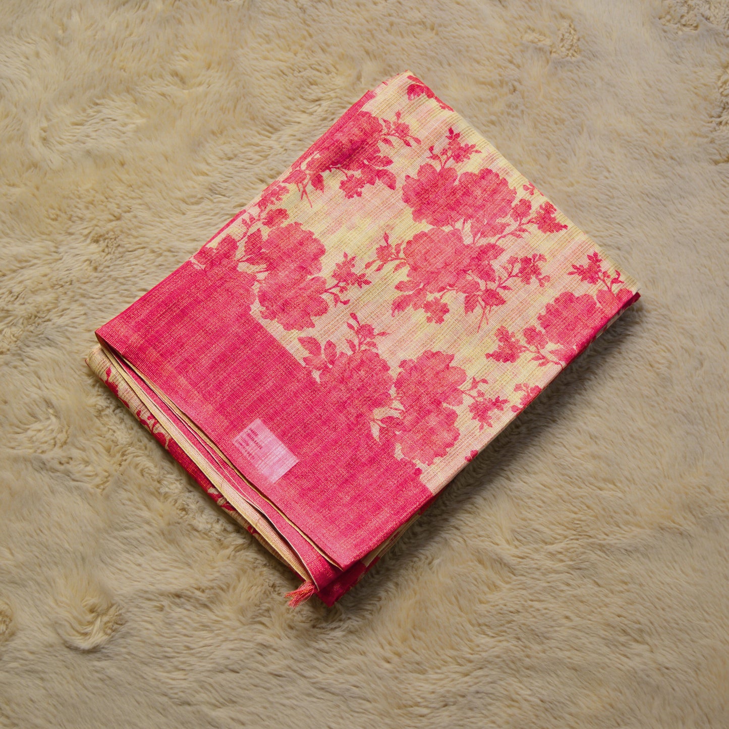 pink khadi tissue floral print saree