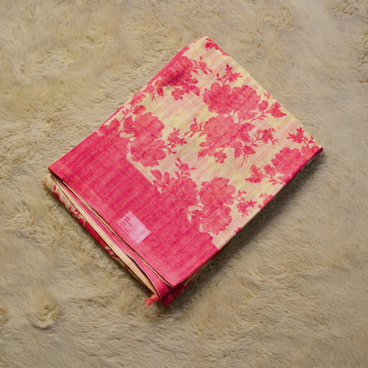 pink khadi tissue floral print saree