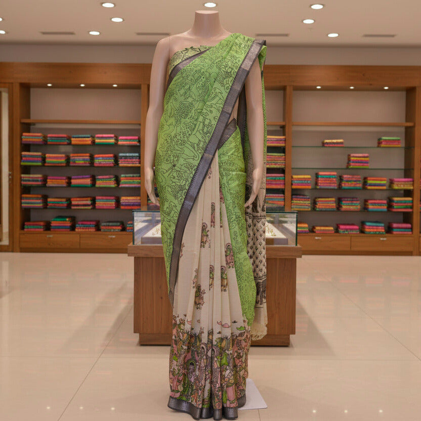 Green pure mangalagiri silk half n half