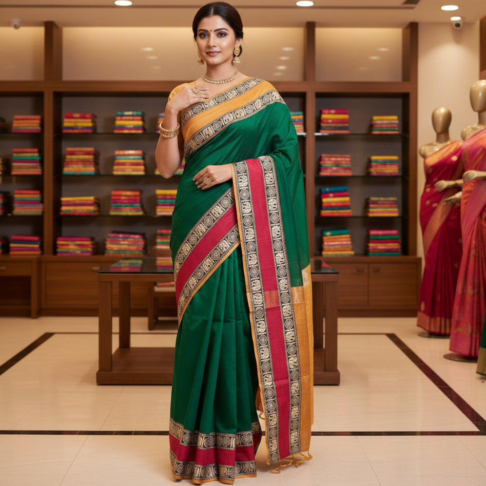 Green pure handloom narayanpet ganga jamuna border