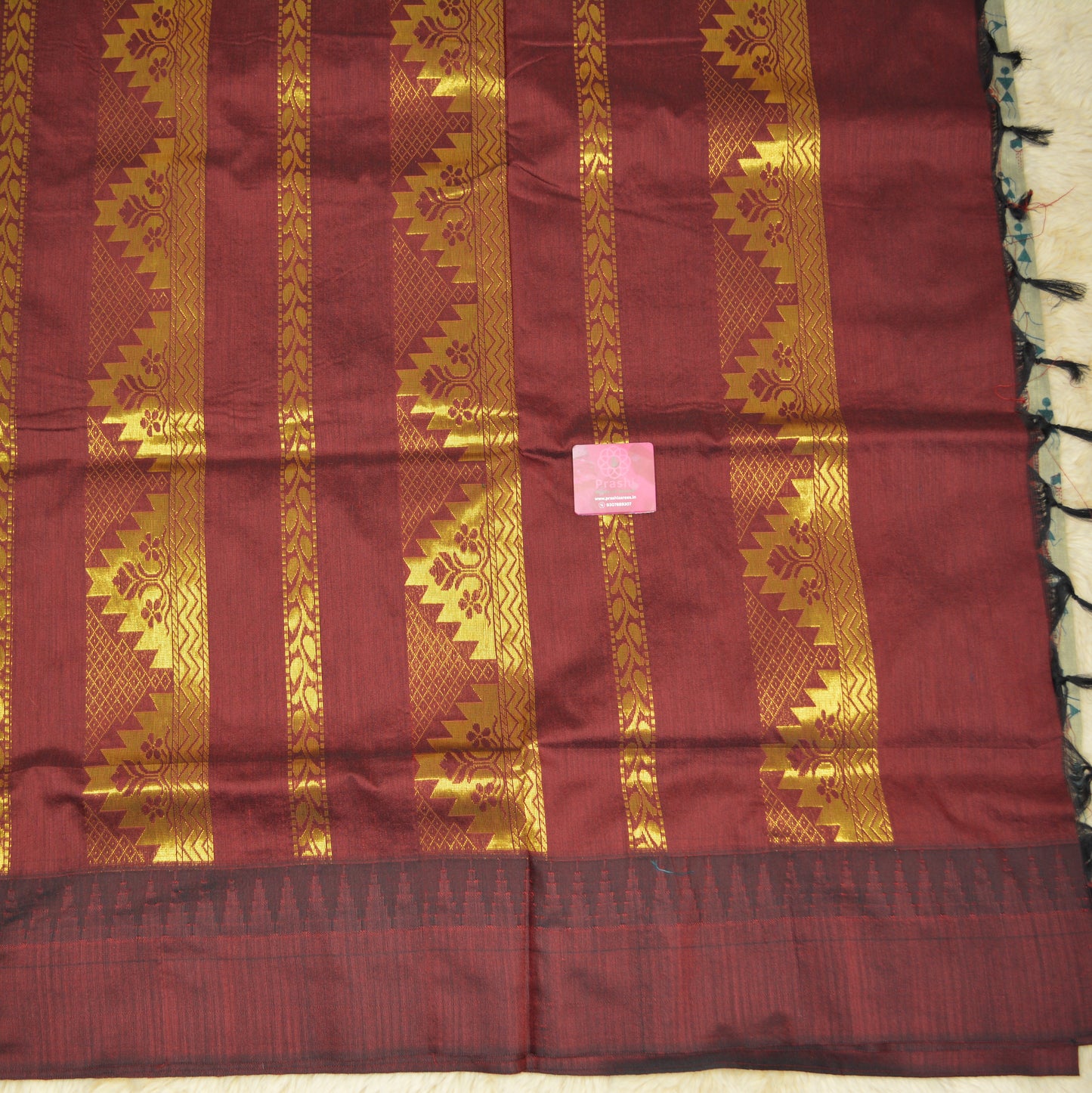 Grey with maroon contrast kalyani cotton digital print saree