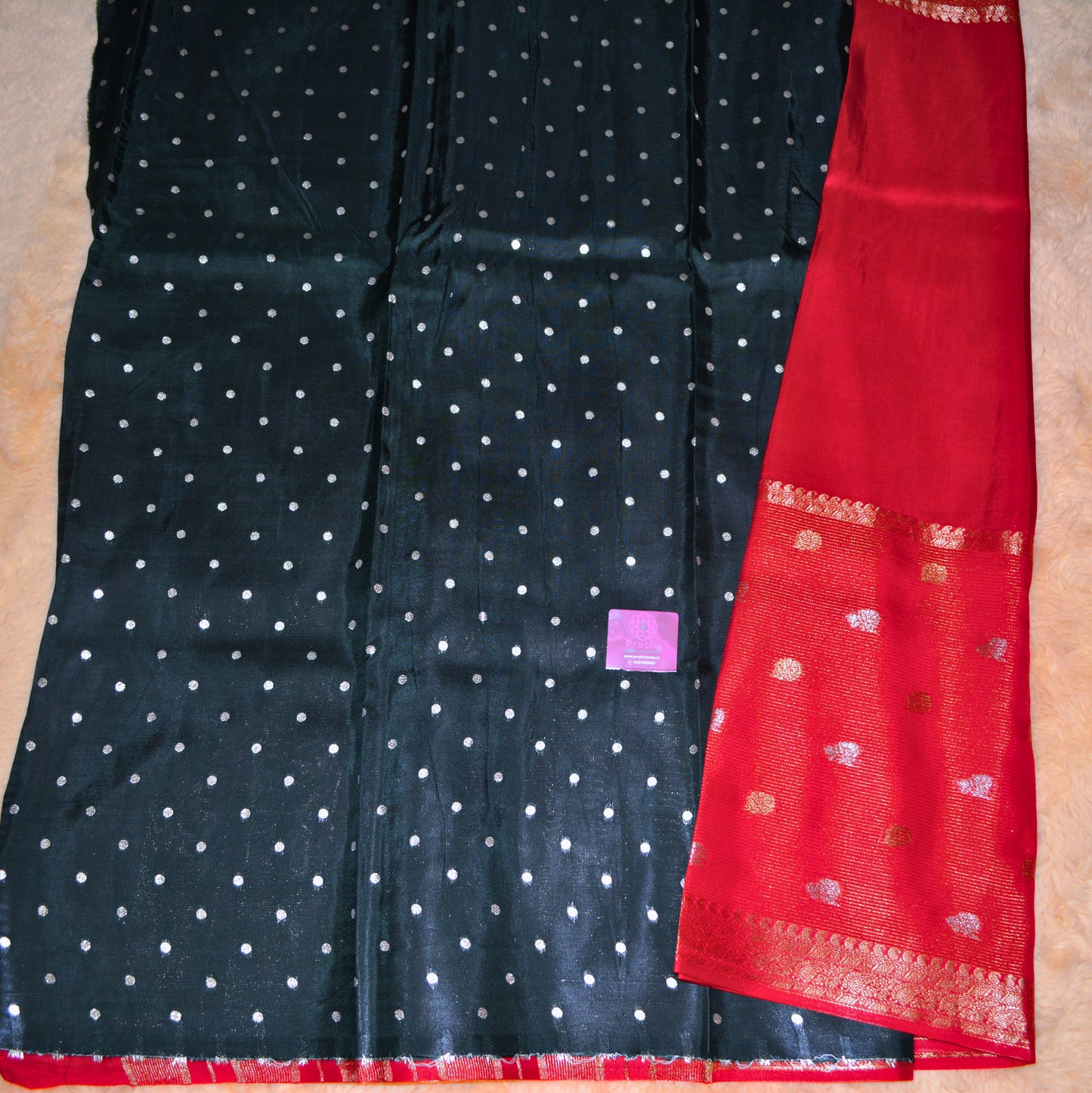 Red viscose crepe saree