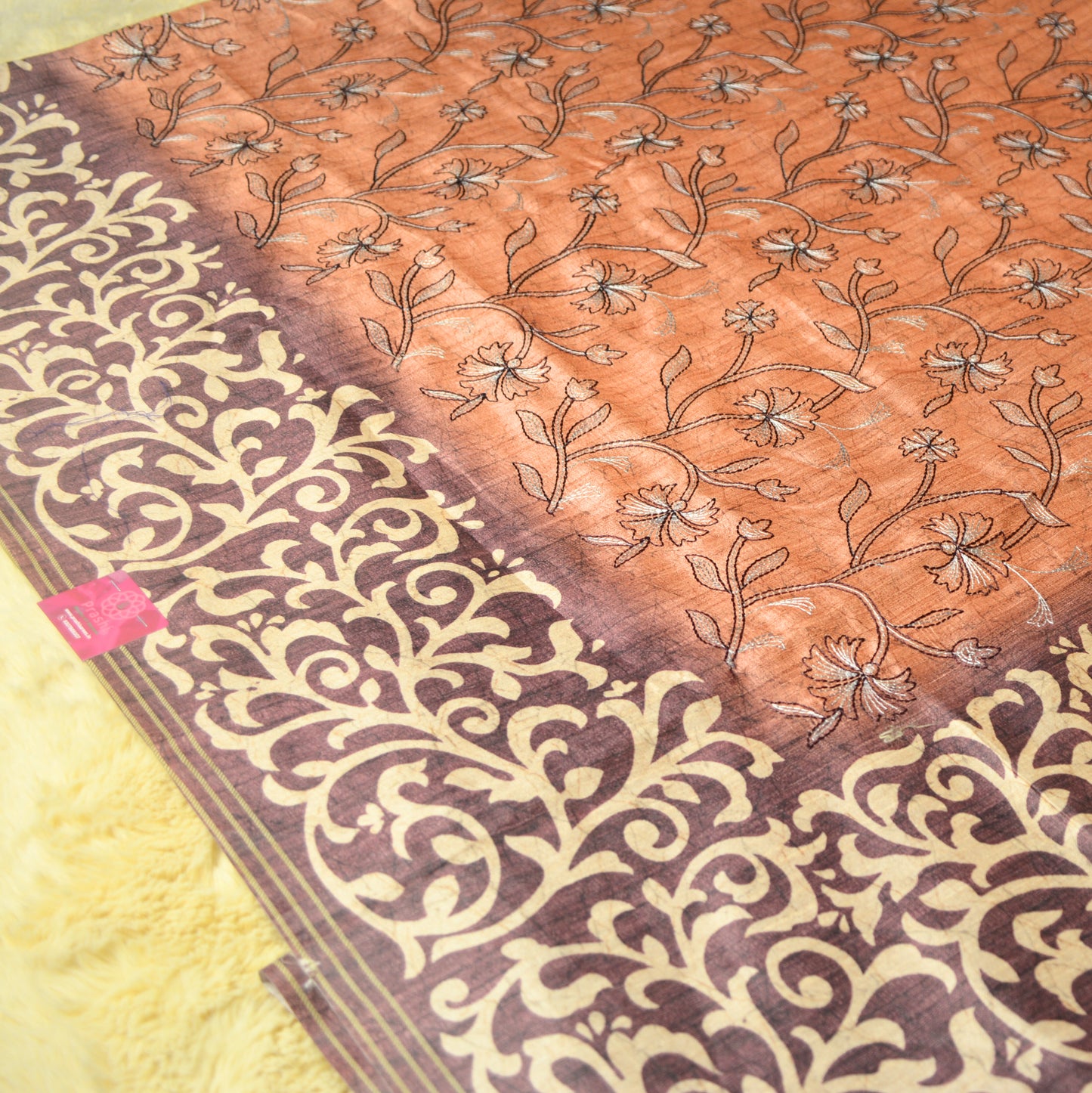 Orange soft tussar embroidery saree