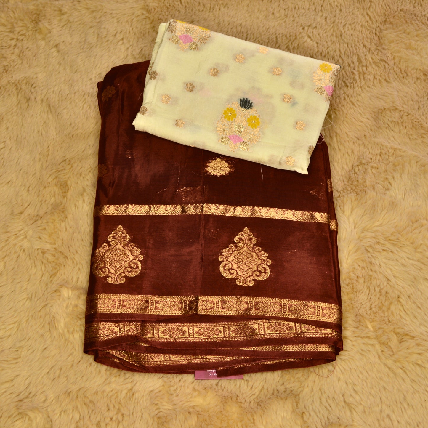 Brown Chinnon butta border saree