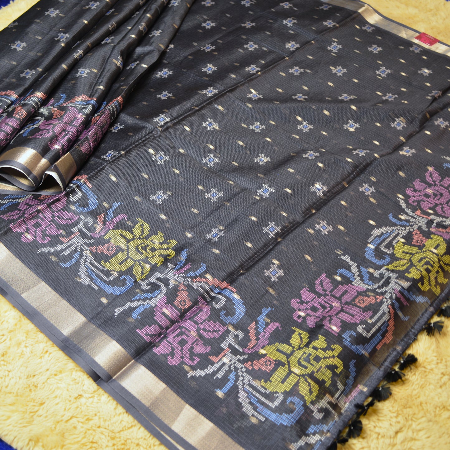 Navy blue kota digital print saree