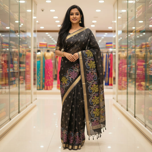 Navy blue kota digital print saree
