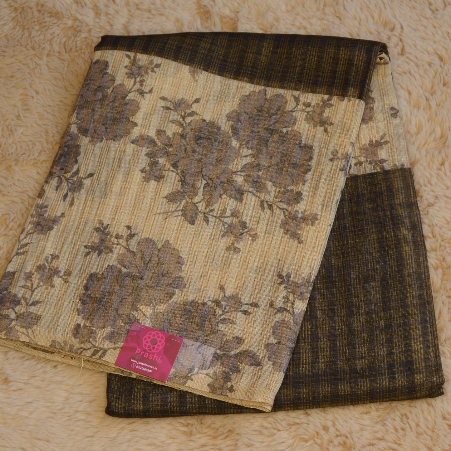 Black khadi tissue floral border saree