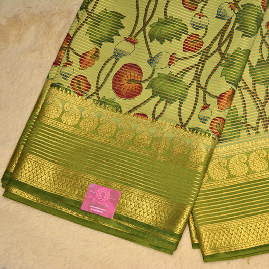Pista green semi mysore crepe kalamkari saree
