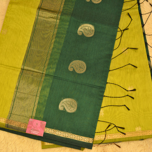 Green with bottle green maheshwari silk cotton saree