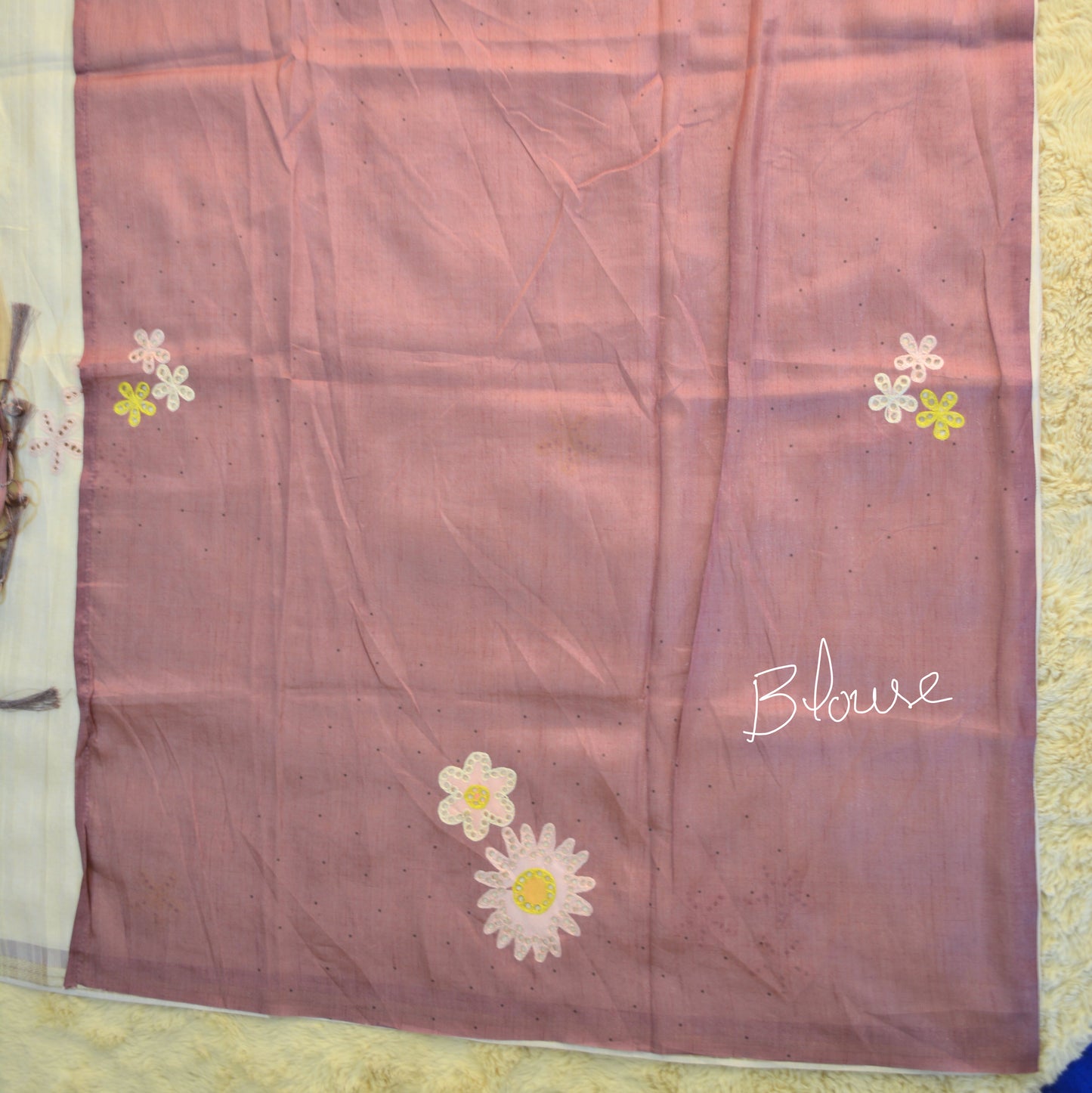 Brown contrast tussar cutwork saree