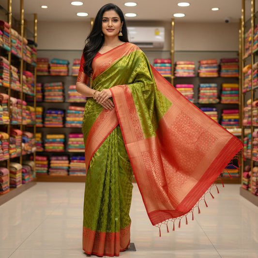 Mehandi green viscose crepe brocade saree