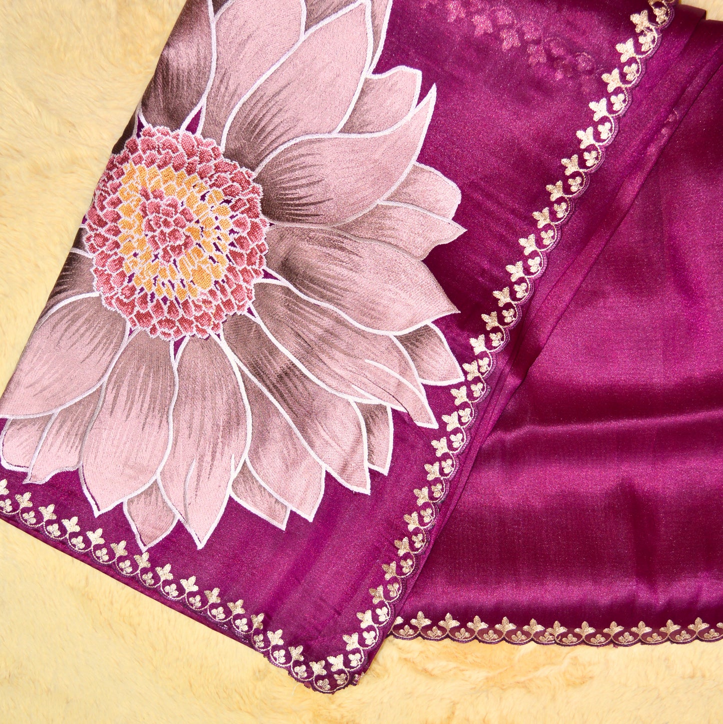 MAGENTA tissue lotus embroidery saree