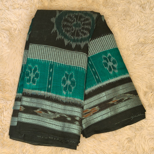 Rama green triple layer sabalpuri pure handloom saree