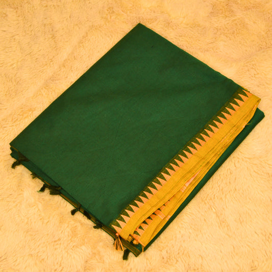 Bottle green kanchi cotton temple border saree