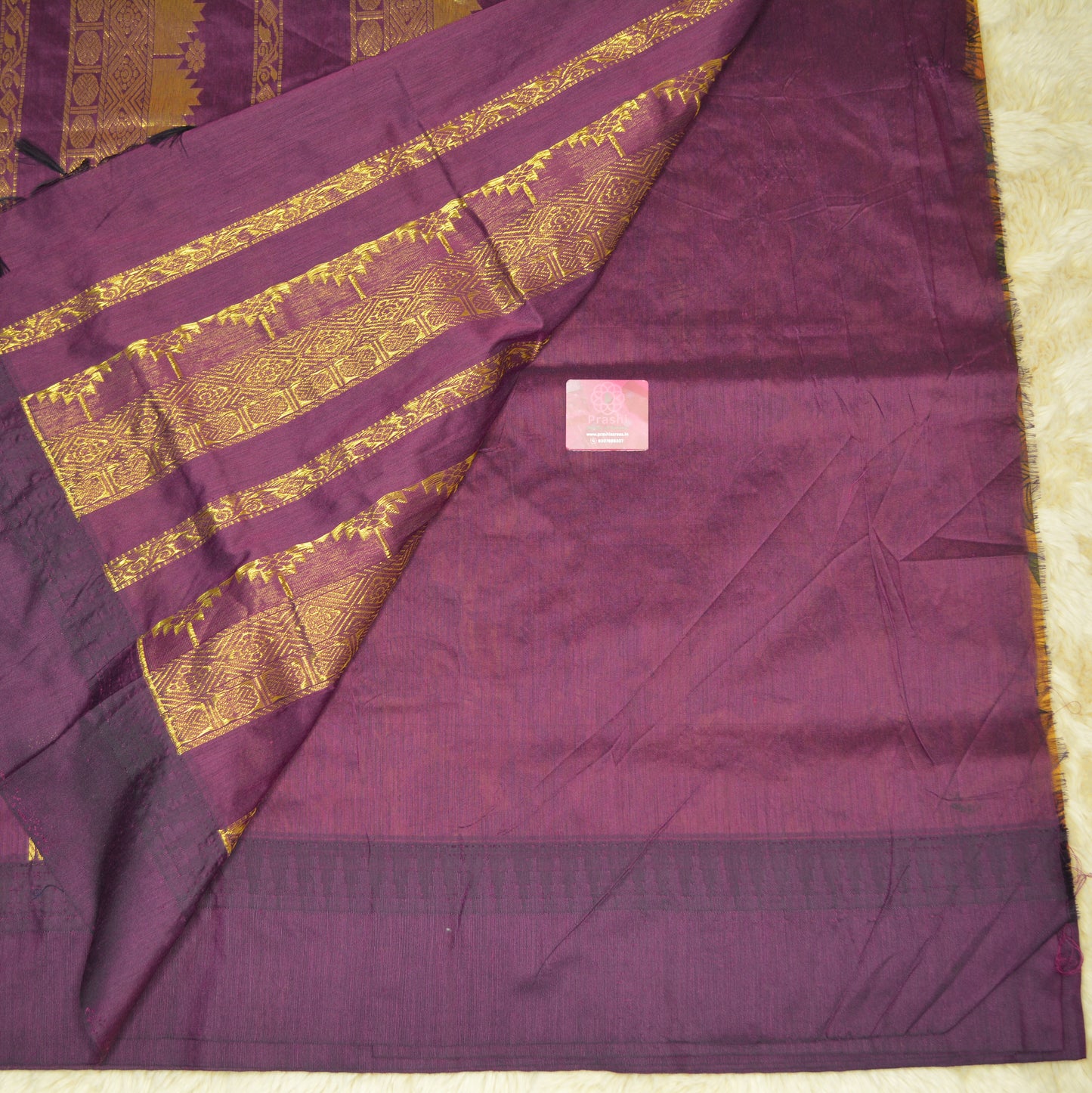dark orange and purple contrast kalyani cotton digital print saree