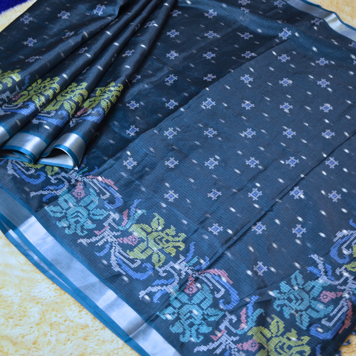 Teal blue kota digital print saree