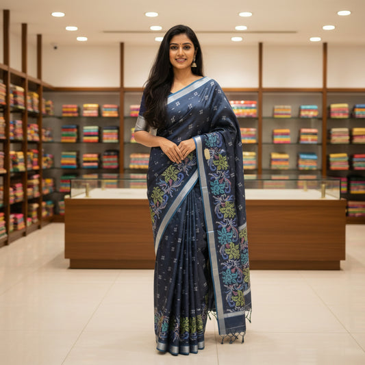 Teal blue kota digital print saree