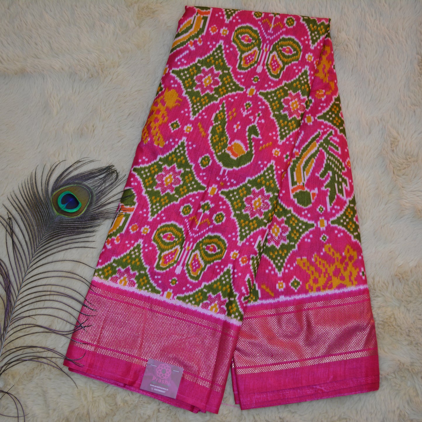 Pink ikkat semi dola saree