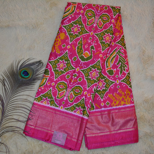 Pink ikkat semi dola saree