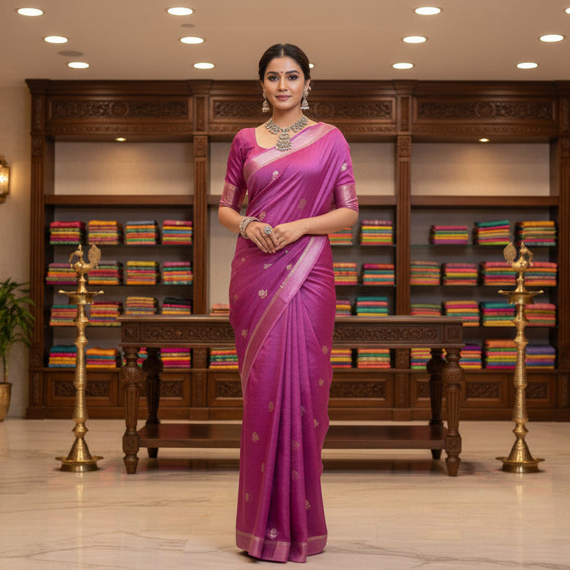 Rani pink khadi viscose saree