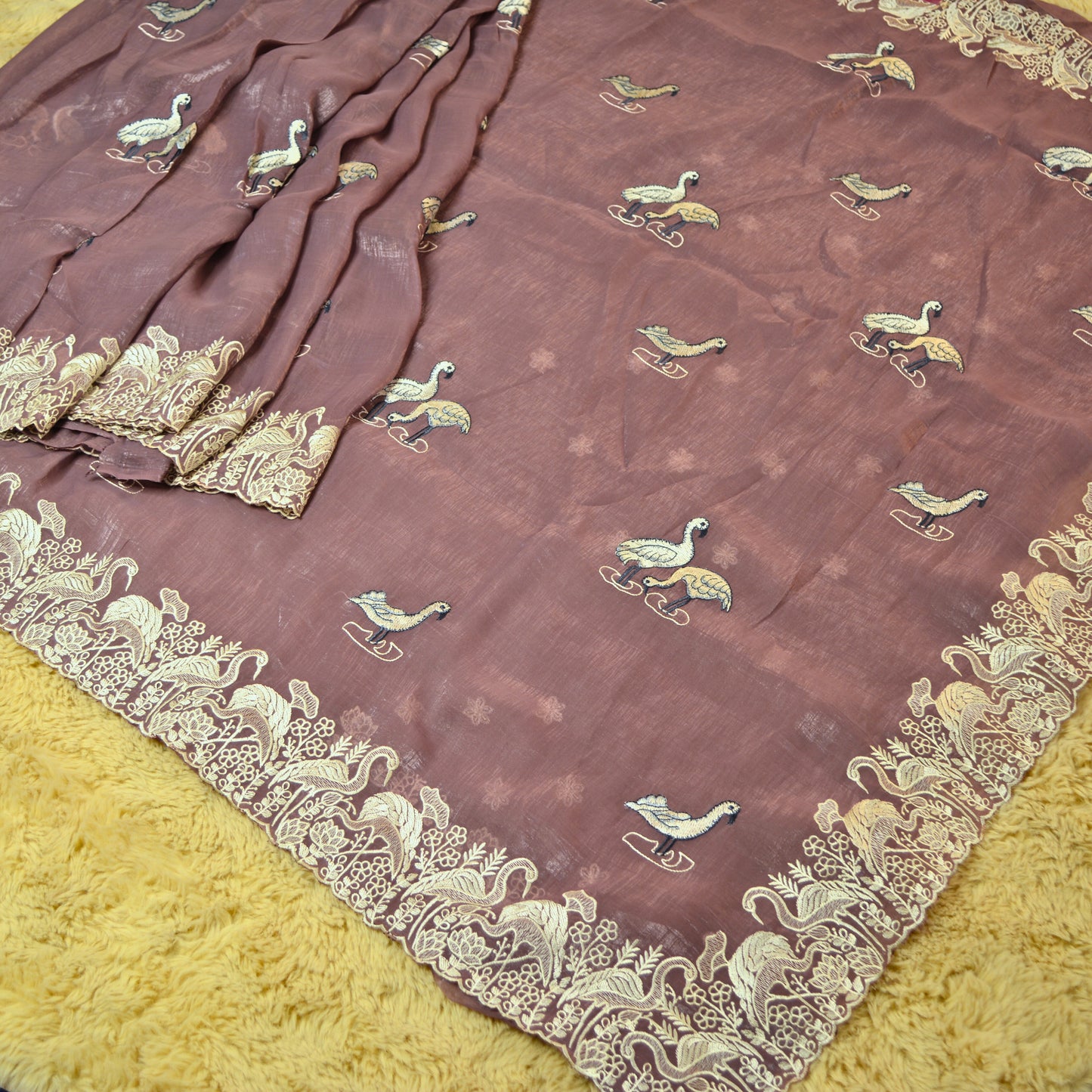 Mouve colour chiffon embroidery saree
