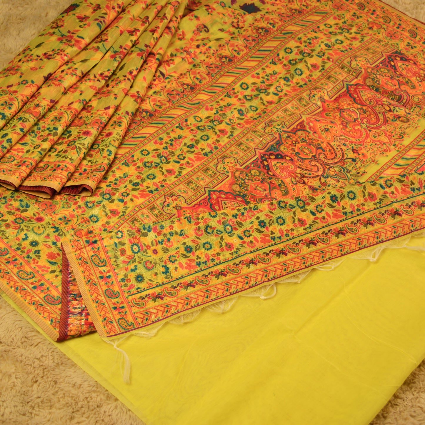 Yellow pashmina saree