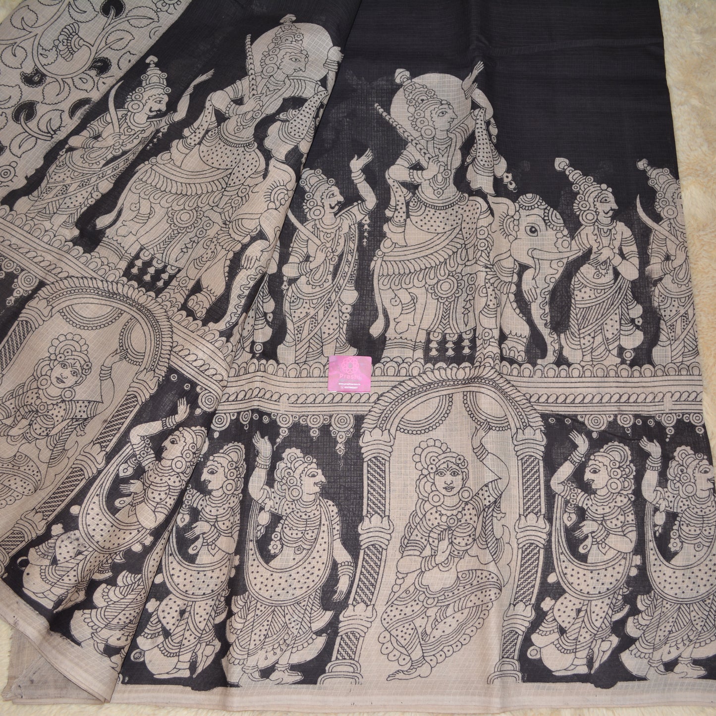 Black kota cotton kalamkari saree