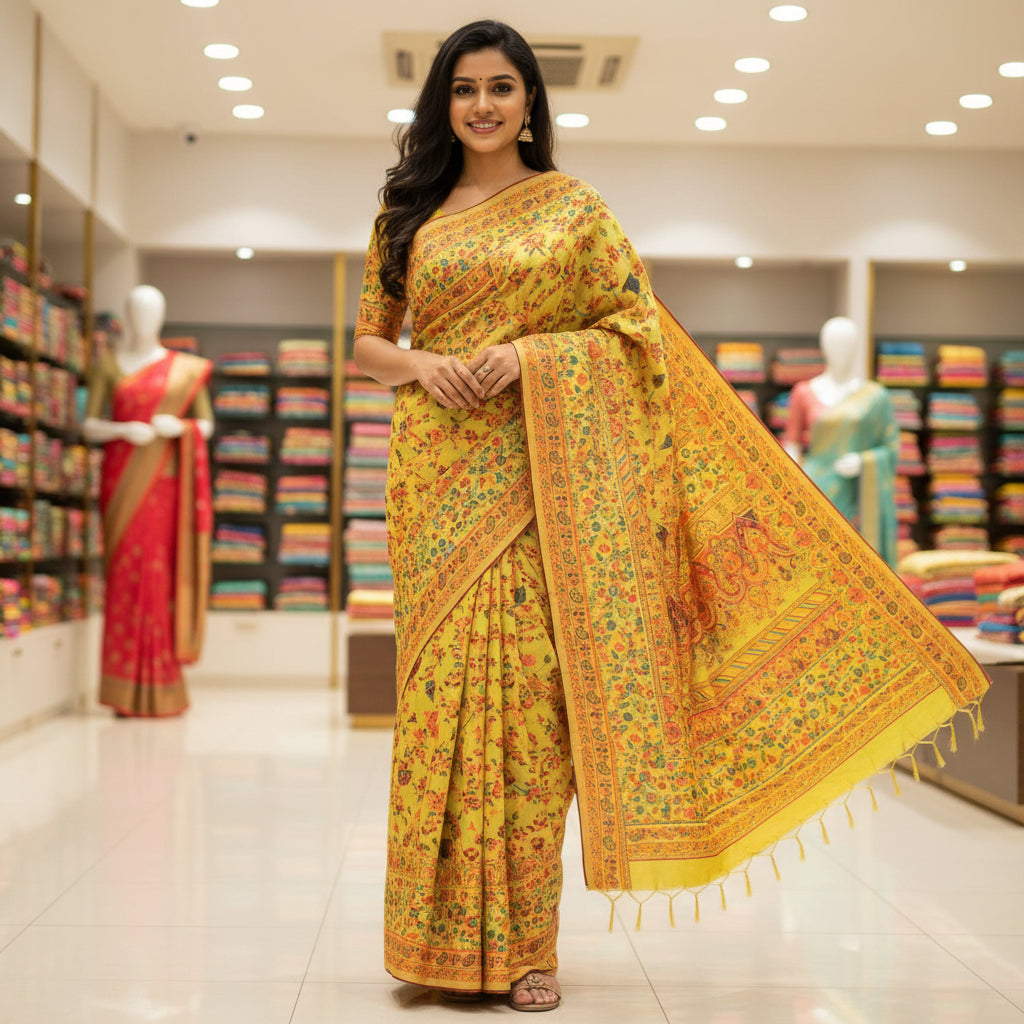 Yellow pashmina saree