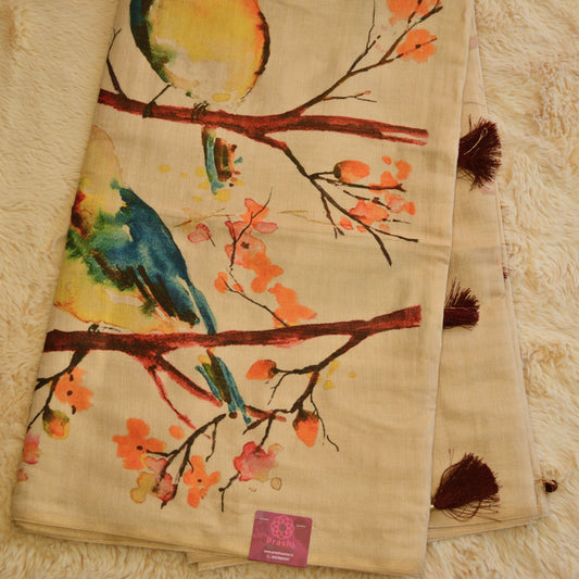 Half White soft tissue saree