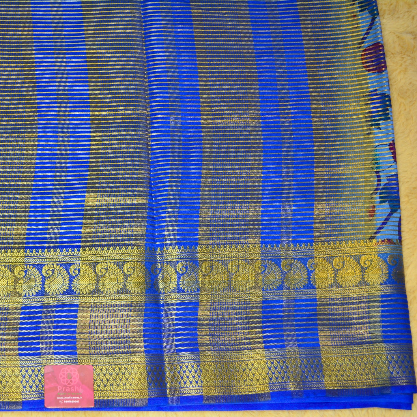blue semi mysore crepe kalamkari saree