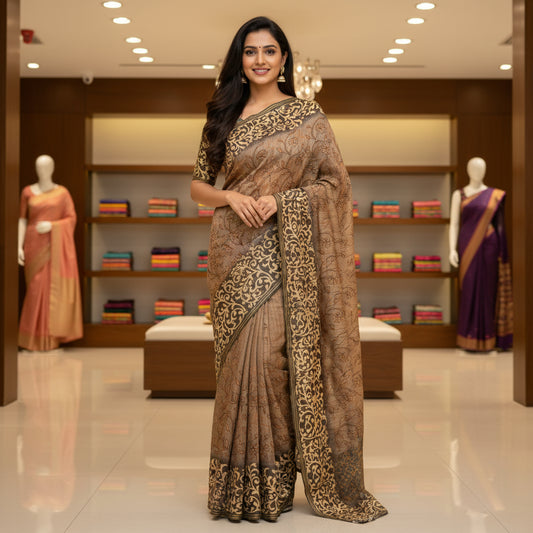 GREY soft tussar embroidery saree