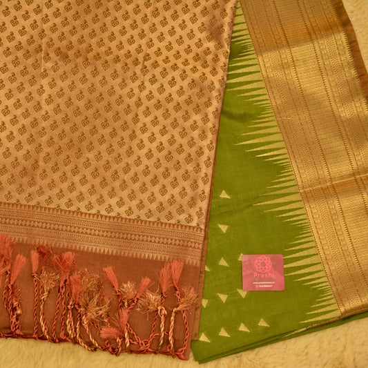 Mehndi green semi soft silk temple border saree