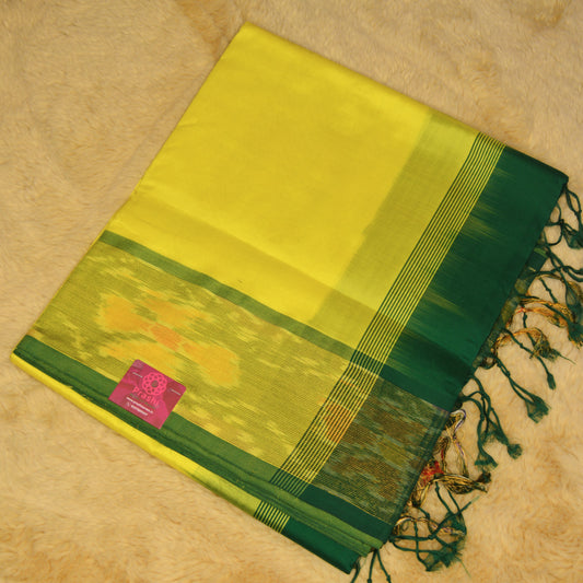 Lemon yellow and green vekatagiri silk cotton saree
