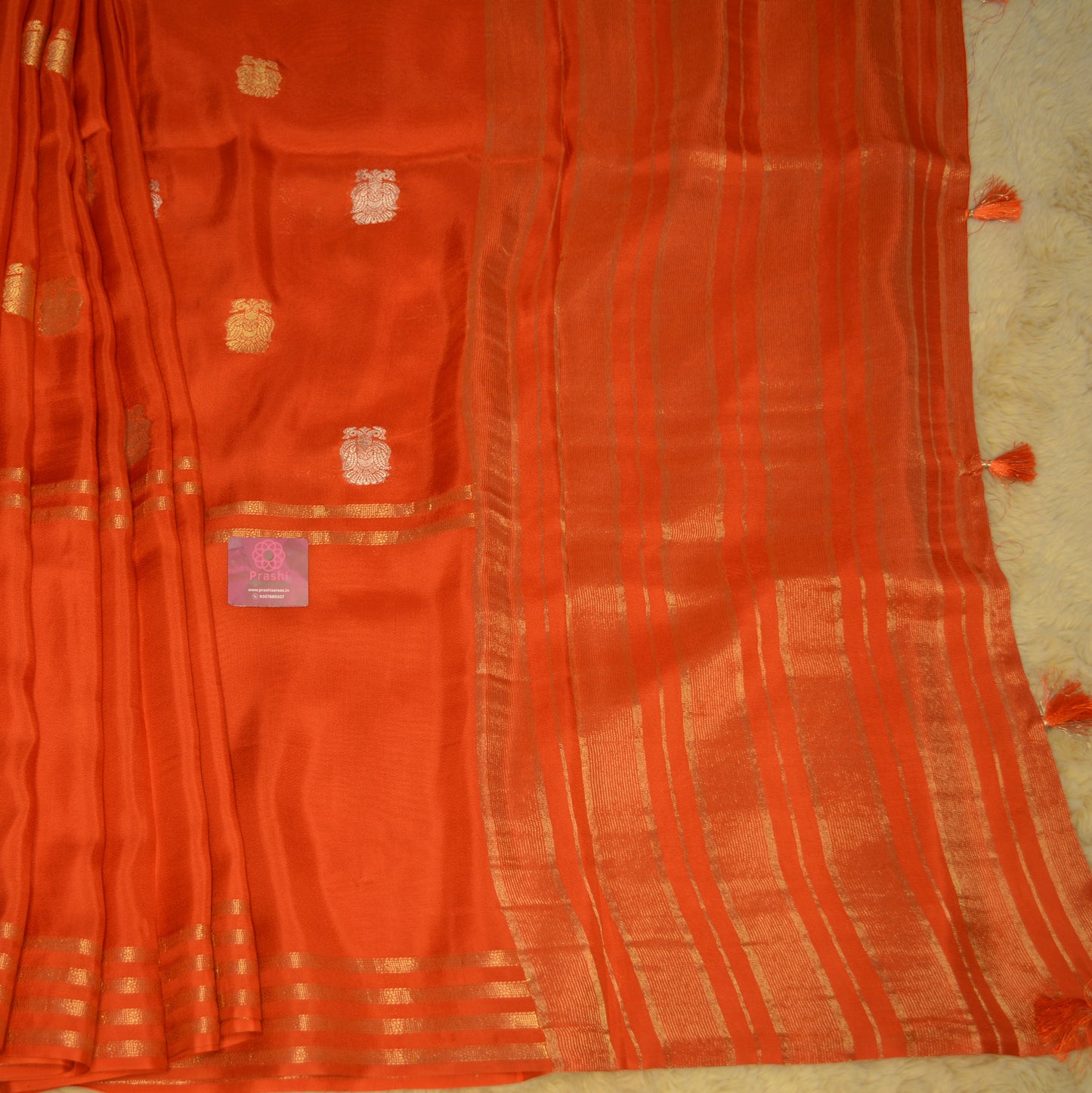 Orange pure viscose crepe saree