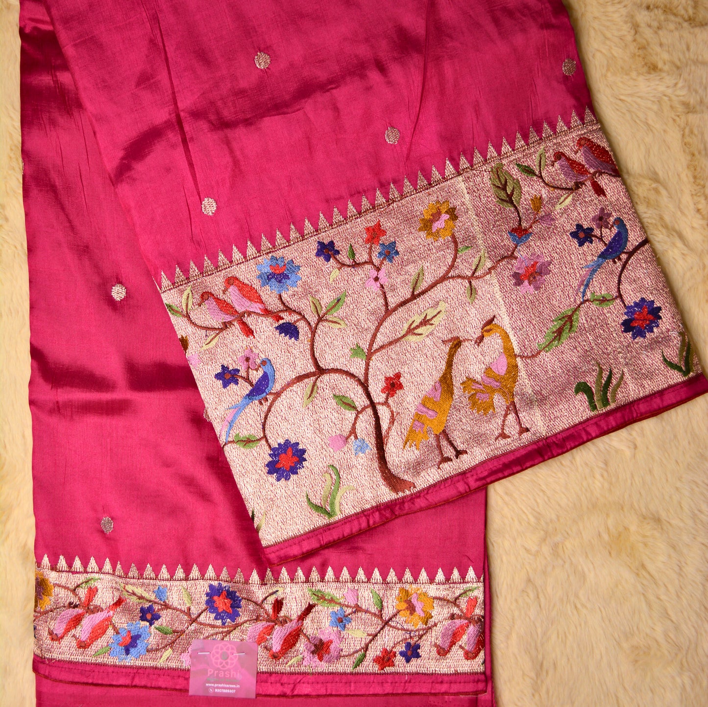 Pink dola silk german silver work saree